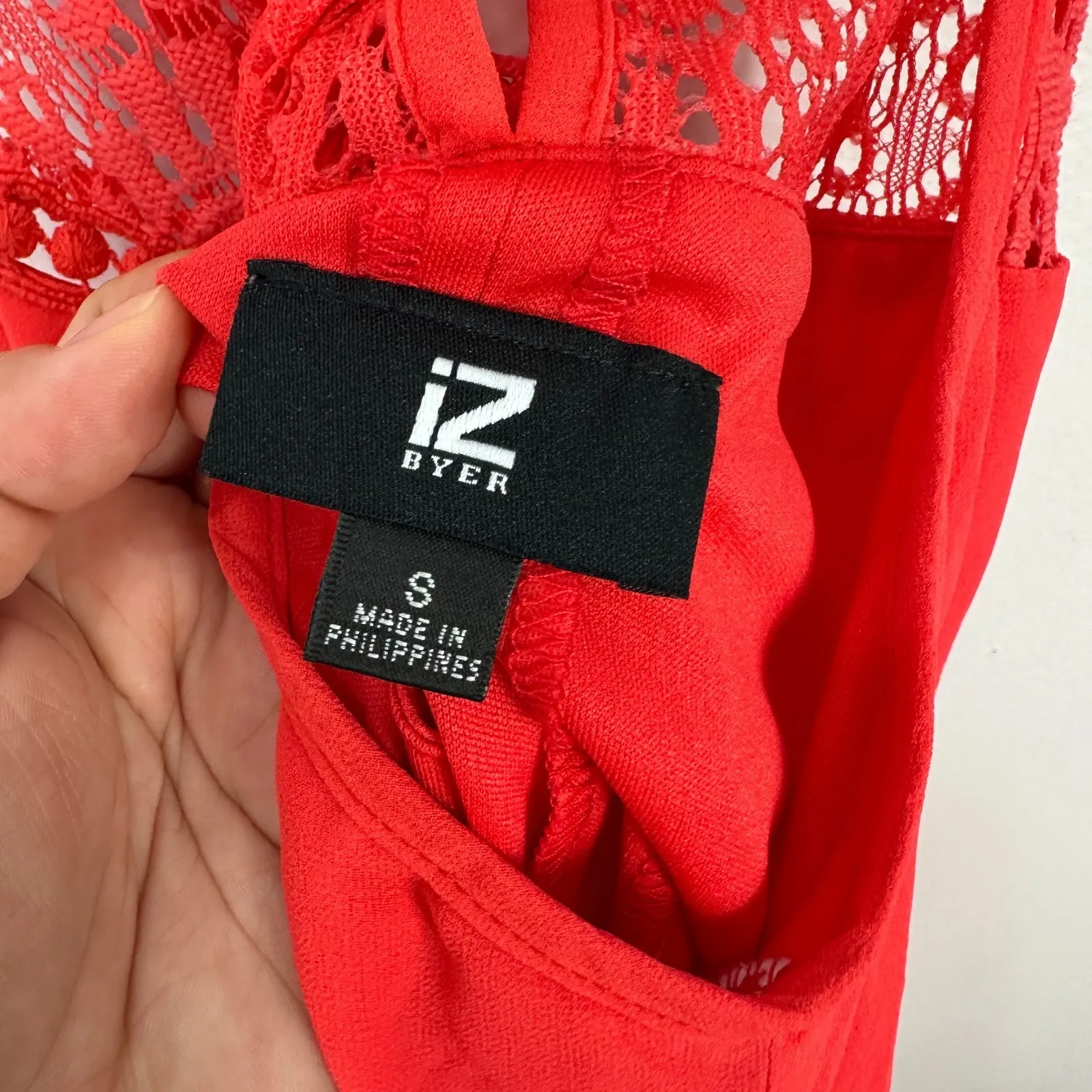 IZ‎ Byer Dress Womens Small Red Crochet Lace Boho Festival Summer Party Retro - Image 4