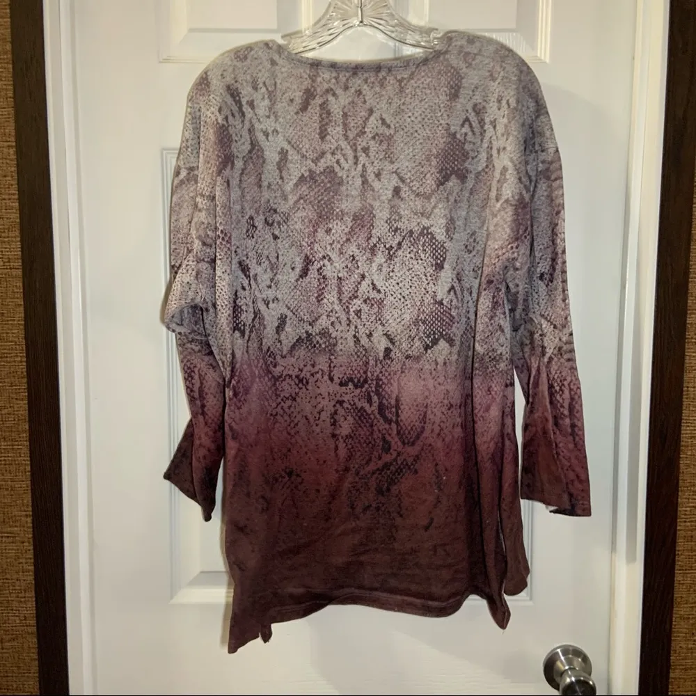 Oneworld Grey/Maroon Snake Print Knit 3/4 Sleeve Blouse 1X - Image 8