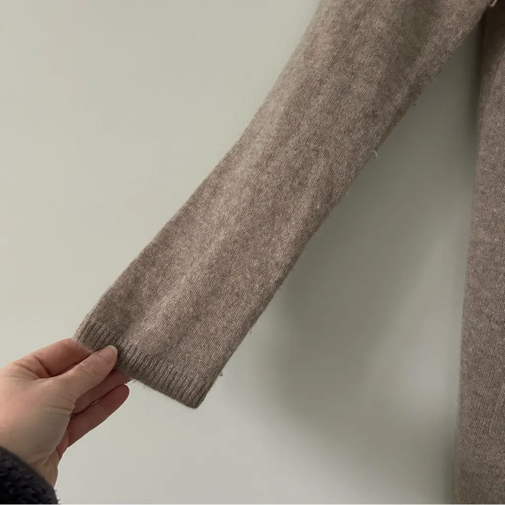 Magaschoni 100% Cashmere Taupe Knit Waterfall Open Cardigan Sweater S - Image 3