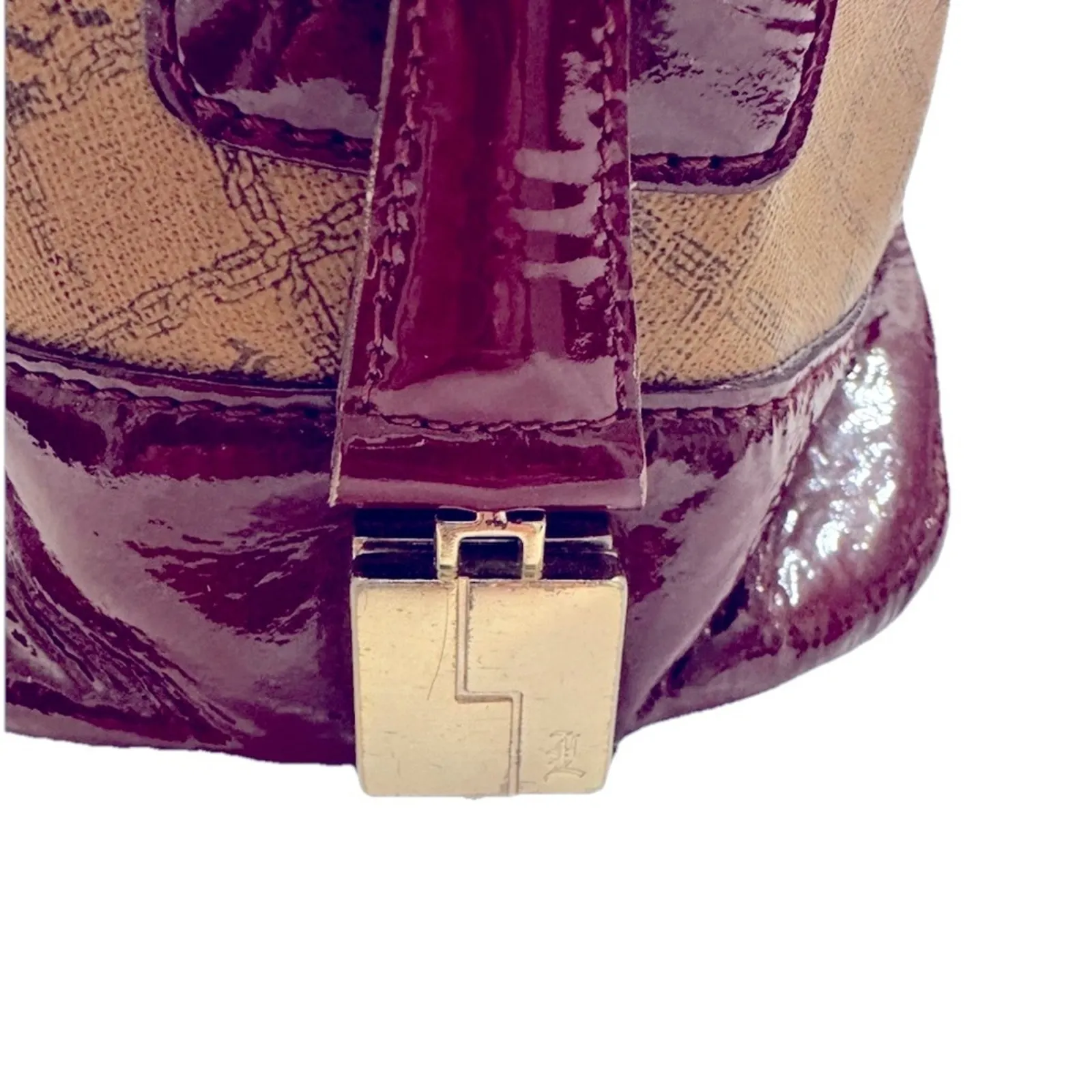 Vintage L.A.M.B. by Gwen Stefani LIPSTICK Satchel Leather Bowler Handbag - Image 5