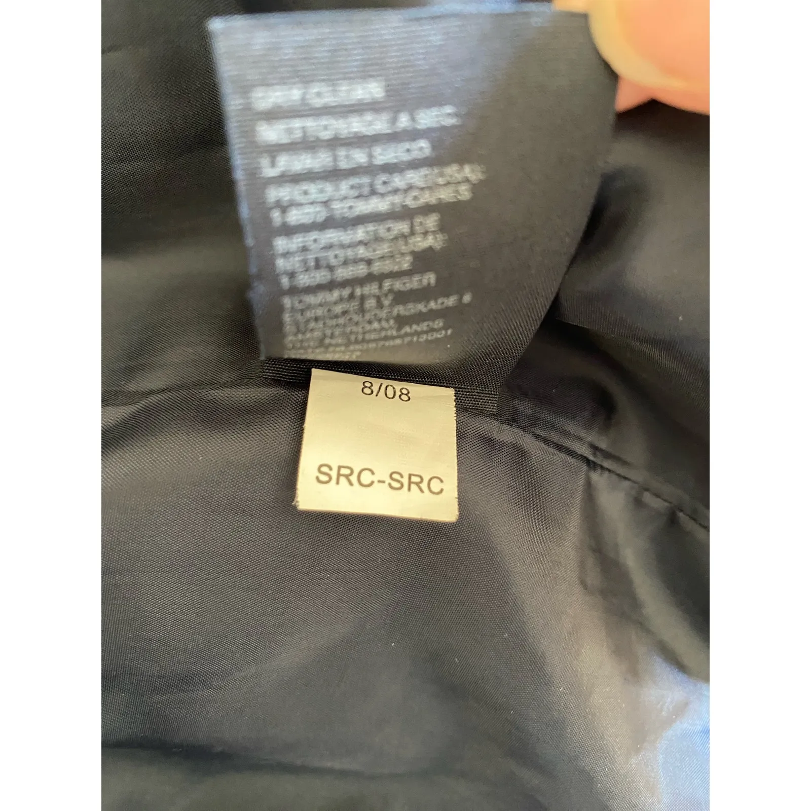 Y2K Tommy Hilfiger Wool Blend Woven Print Navy Cream Belted Trench Coat size 6 - Image 7