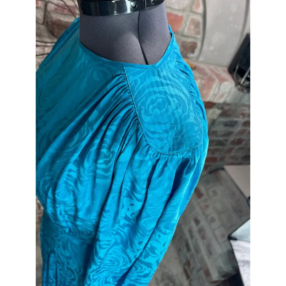 dress 100% silk swirl blue drop waist Size 10 - Image 5