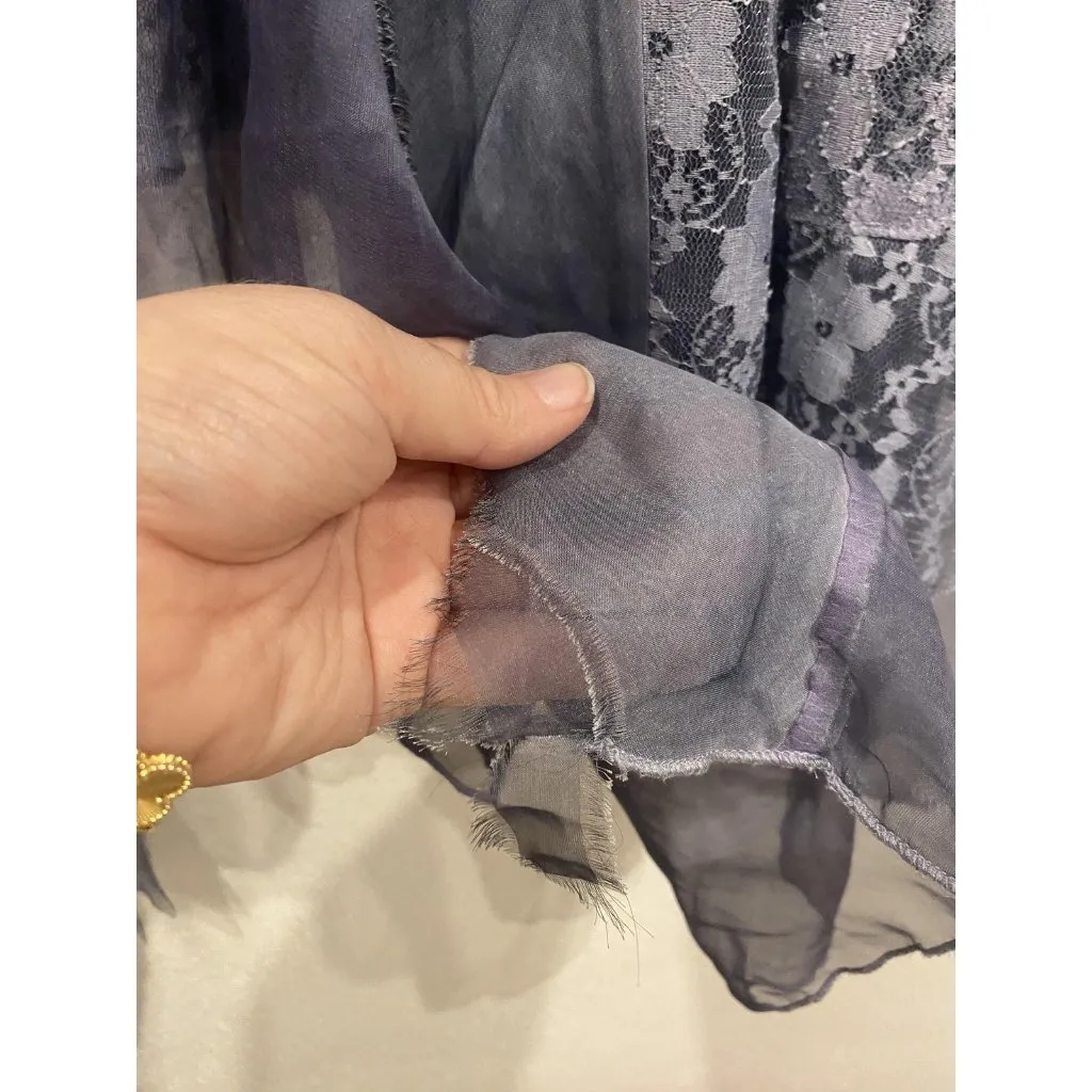 Kamana Cardigan Womens Small Lace Chiffon Ruffle Boho Lightweight Sheer Layering Blue - Image 4