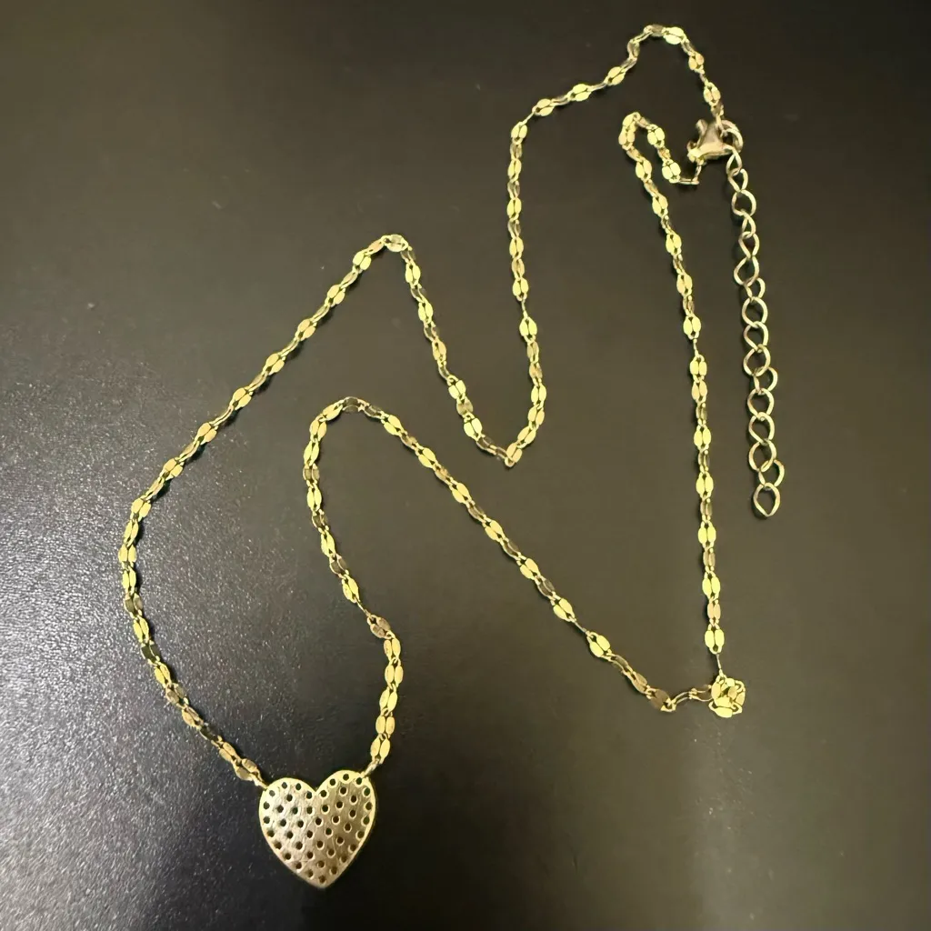 925 Gold Over Silver Vermeil Pave Heart Pendant Twisted Chain Necklace 2.2g. - Image 10
