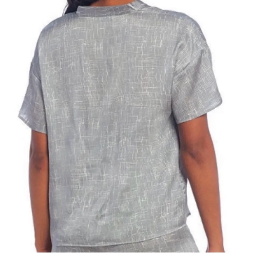 NWOT Eileen Fisher Drift Silk Org. Cotton Mandarin Collar Button Up Top Medium - Image 2