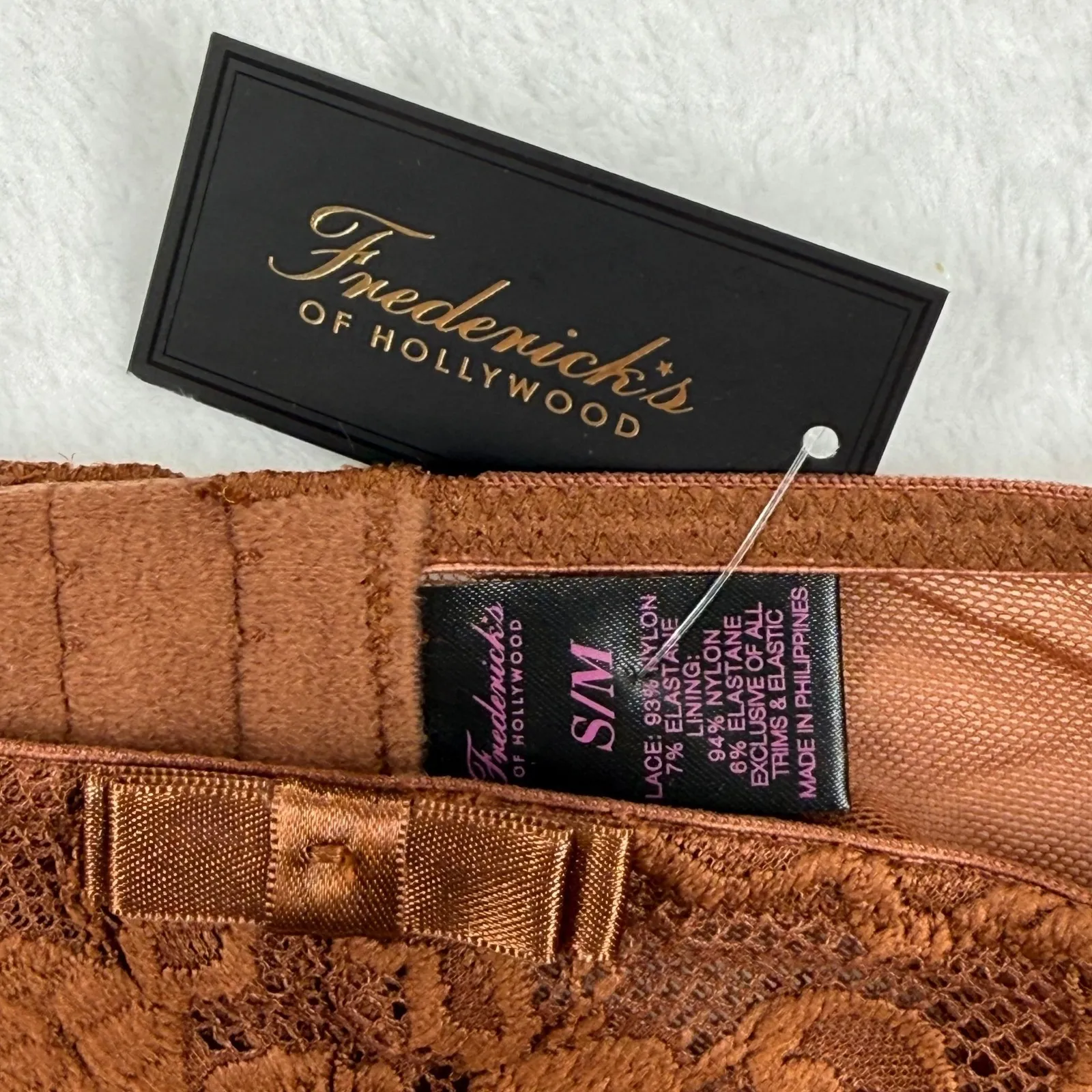 NWT Fredericks of Hollywood Jessica Lace Garter Belt Brown S M - Image 2