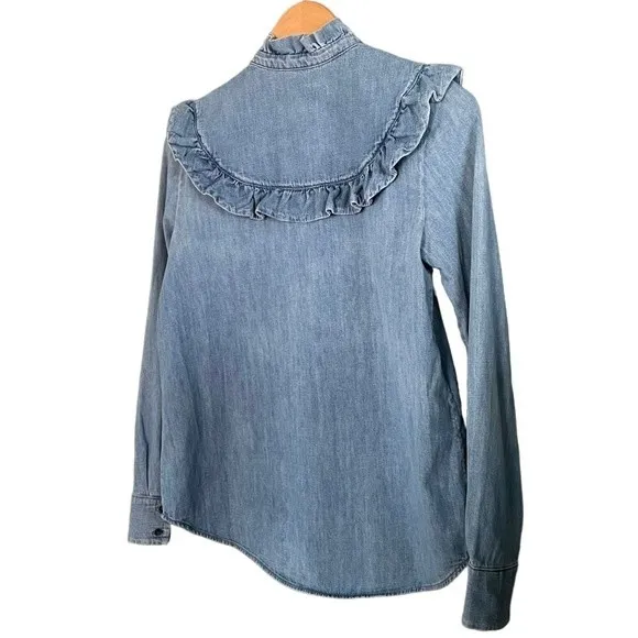 Paris Atelier & Other Stories Embroidered Western Denim Boho Shirt Womens Size 4 - Image 8