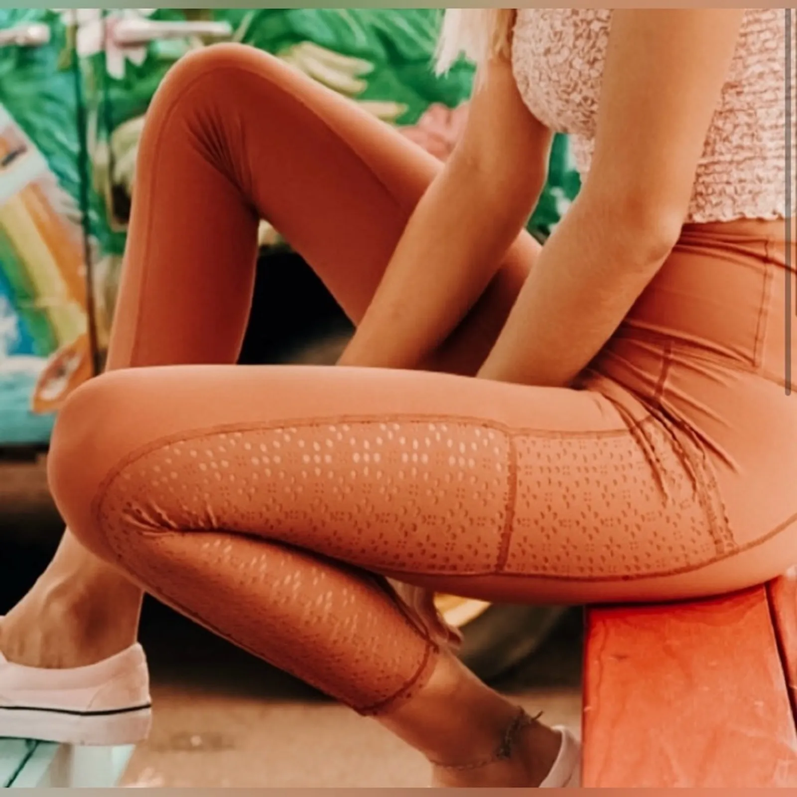 Aerie Burnt Orange Laser Cut Detail Leggings Size Medium High-Waisted Legging - Image 2