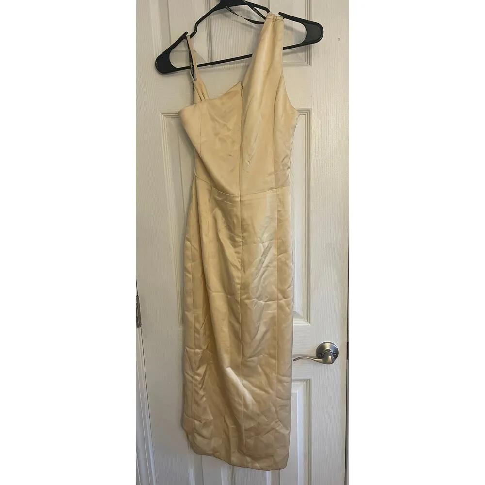 Lavish Alice Golden Yellow Cowl Neck One Shoulder Ruched Gown, A32 - Image 5