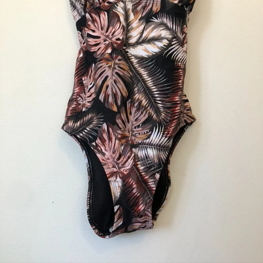 NEW NWT HURLEY Black Mauve Pink Multi Floral Crossback One Piece Swimsuit Small - Image 5