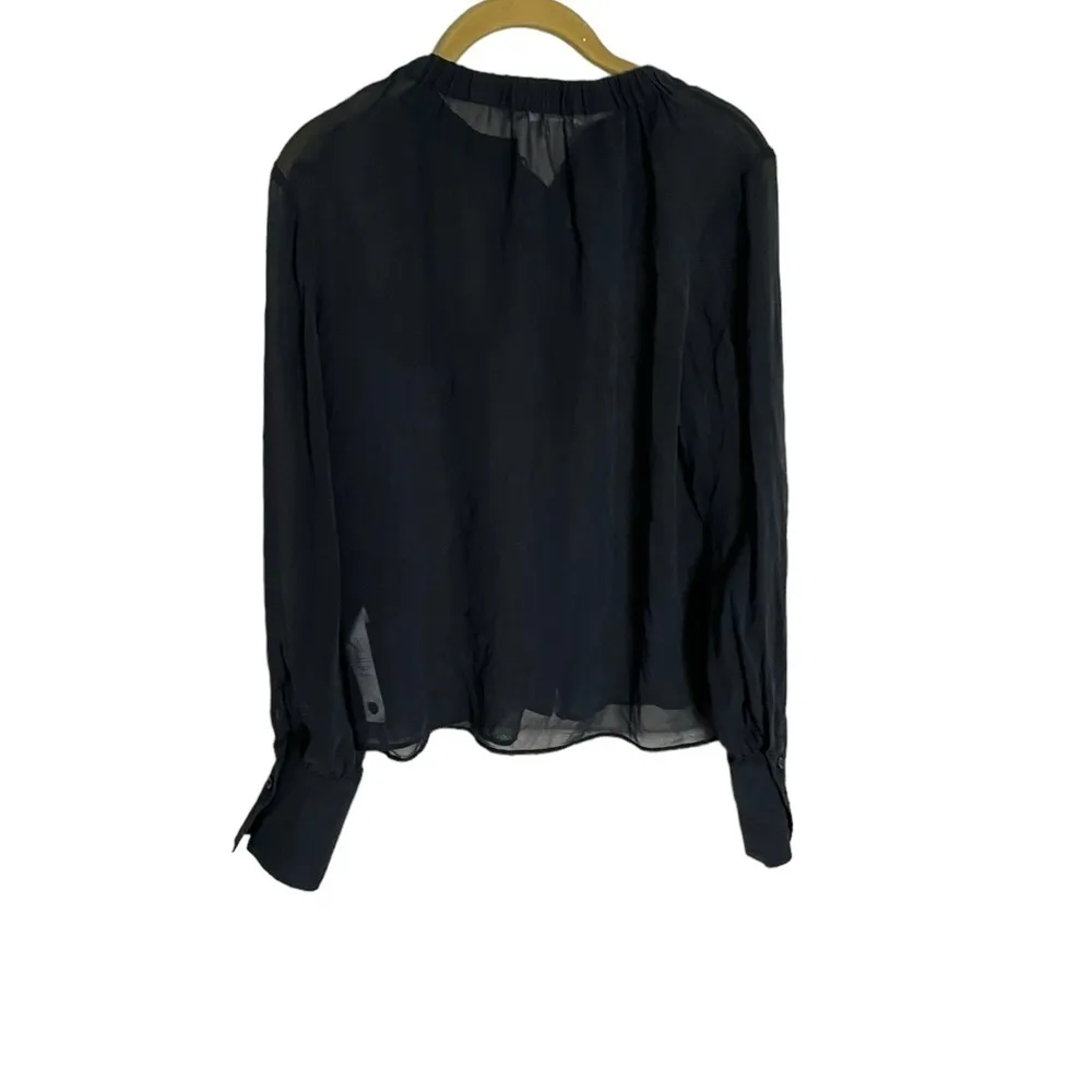 frame denim Frame Black Silk Long Sleeve Sheer Blouse Small - Image 6