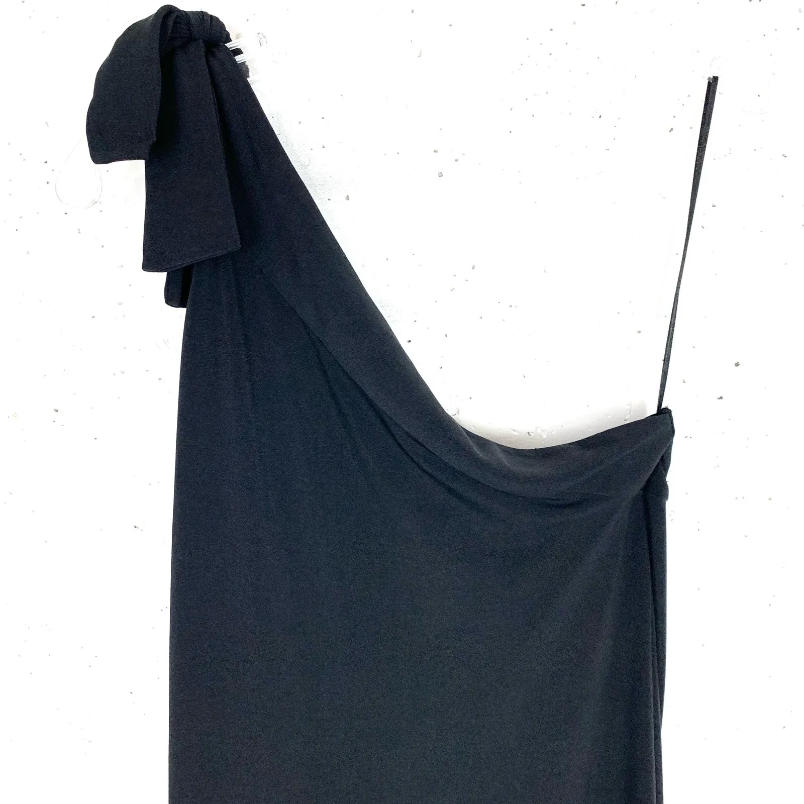 Ann Taylor Womens Tie Shoulder Midi Dress Black Stretch Polyester Sheath XS - Image 4