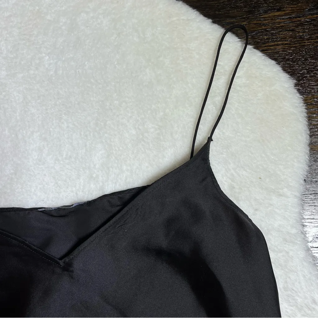 Zara Black Satin Feather Trim Tank Top - Image 2