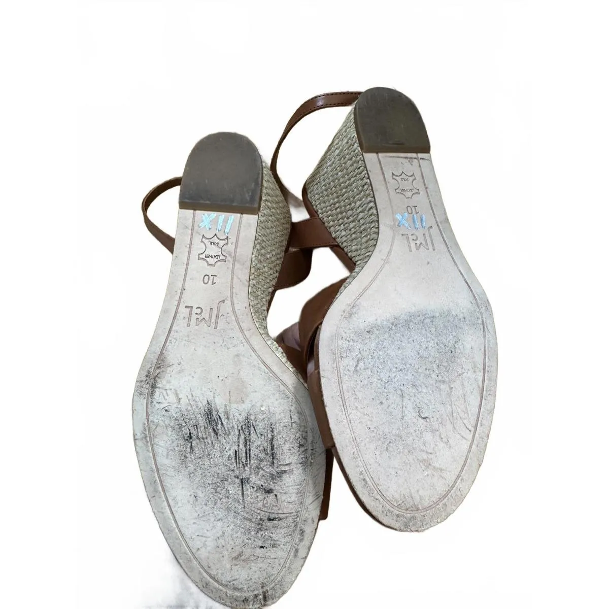 J. McLaughlin Carmel Brown Wedges Leather and Rattan Size 10 - Image 2