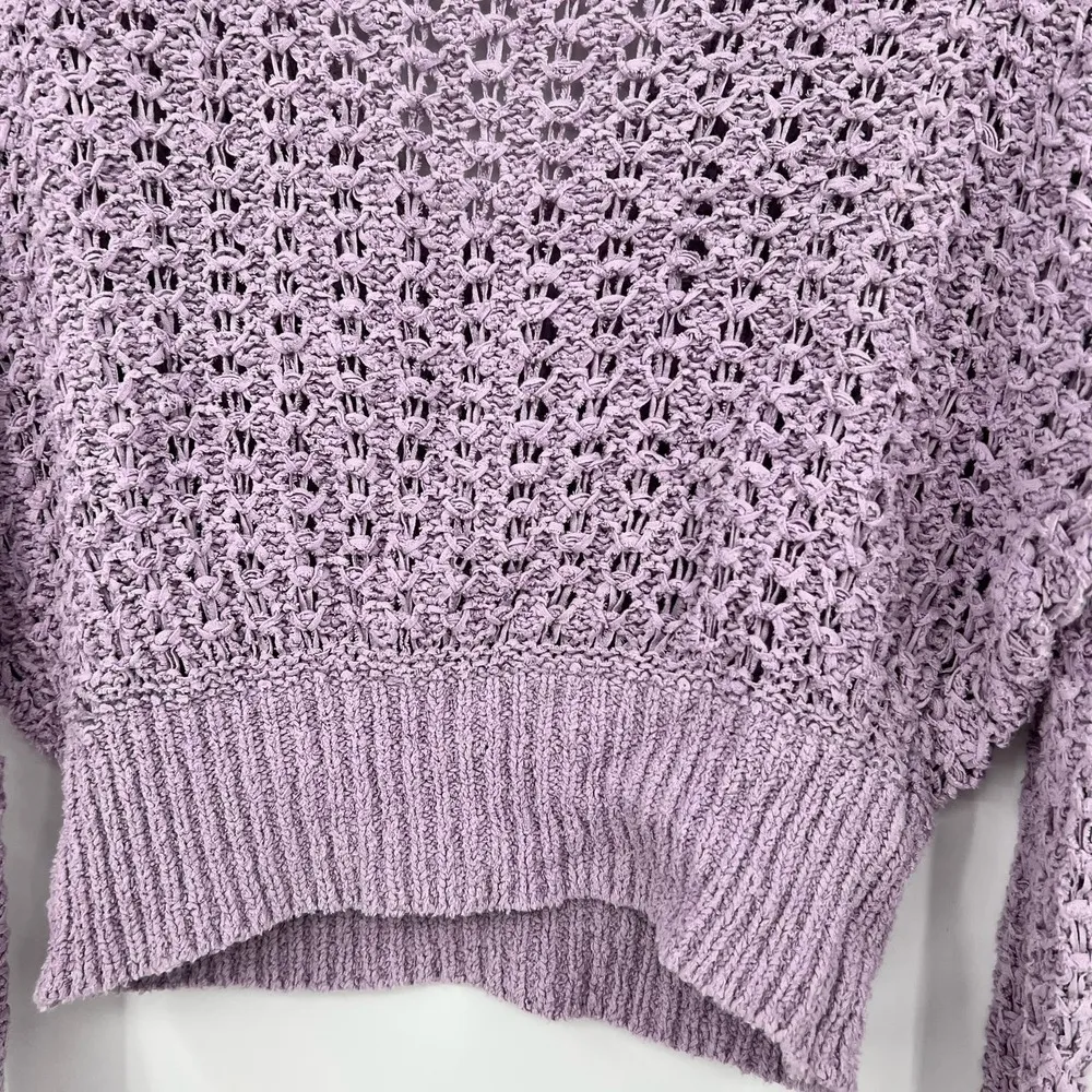 Free People Women's purple Best of You Sweater open knit v-neck pullover size XS - Image 7