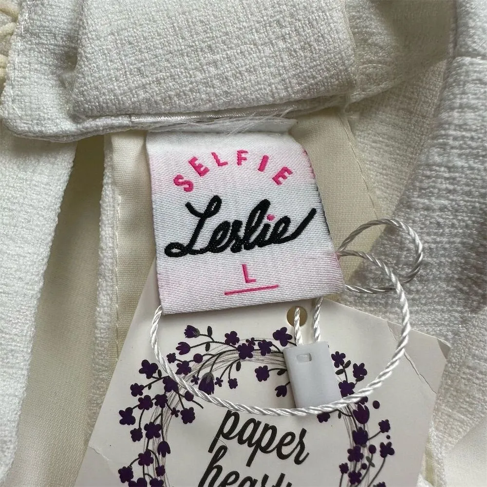 NWT Selfie Leslie Women's L White Floral High Neck Mini Dress Party Cocktail - Image 8