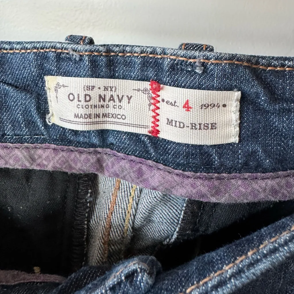 Vintage Old Navy Wide Leg Dark Rinse Denim Mid Rise Flare Wide Leg Jeans Sz 4 - Image 3