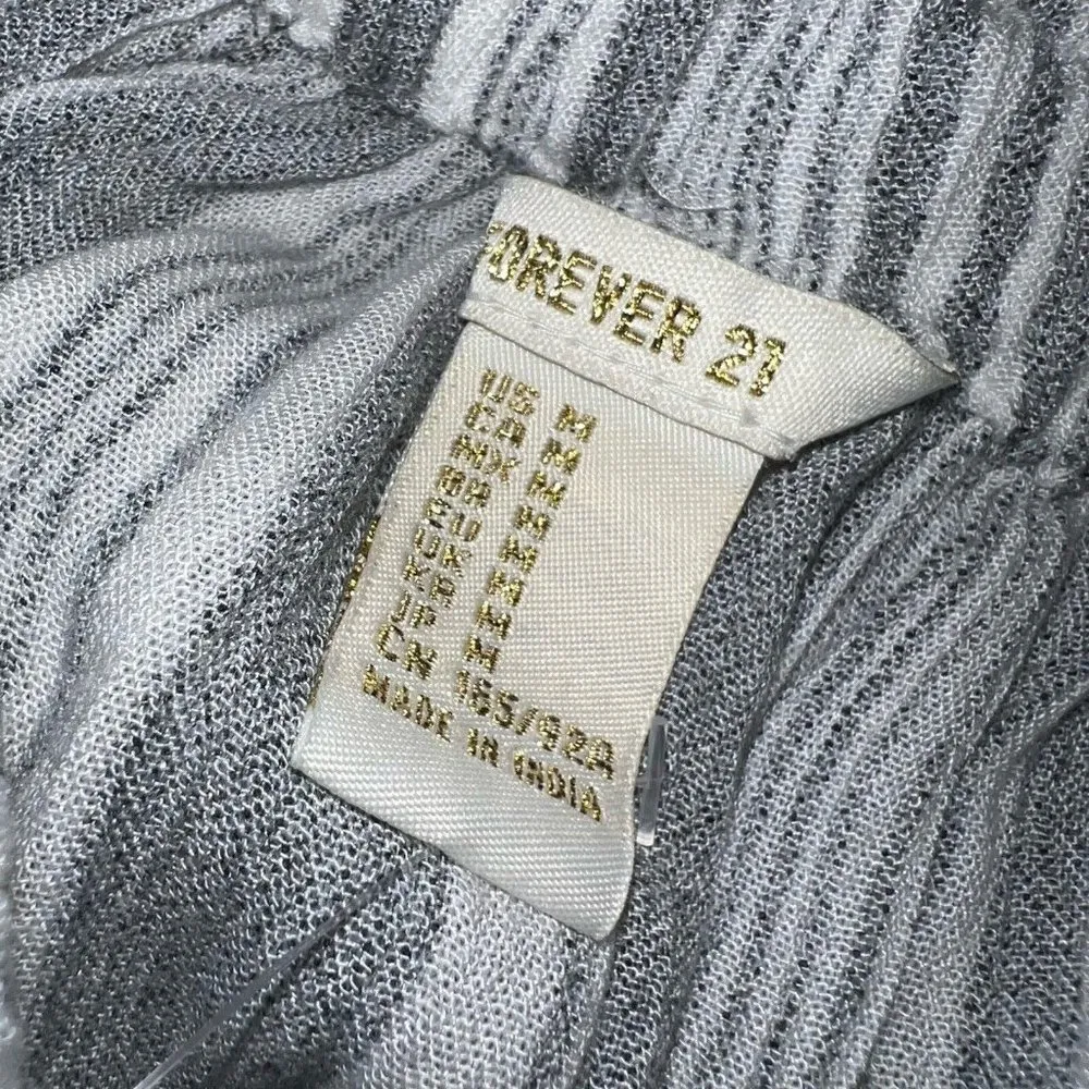 Forever 21 Off The Shoulder Short Dress Womens Size M Gray Cream Striped - Image 6