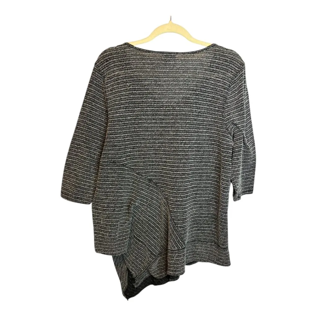 One World Sweater Women's Size 2X 3/4 Sleeves Embellished Lightweight Black Gray - Image 3