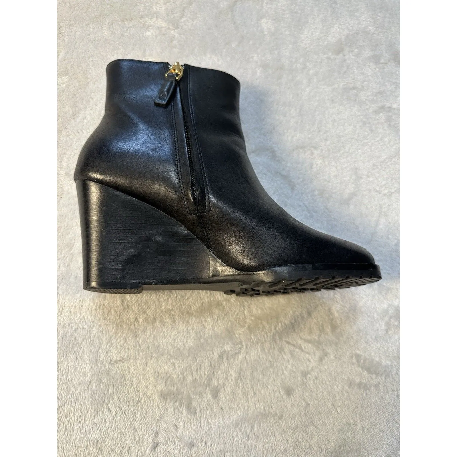 LAUREN Ralph Lauren Shaley black leather wedge ankle booties boots US 6 - Image 6