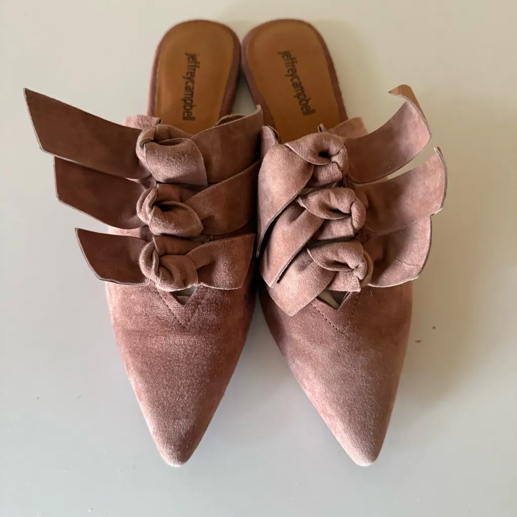 Jeffery Campbell Charly Pink Triple Bow Suede Pointed Flat Slip-On Mules Sz 9 - Image 2