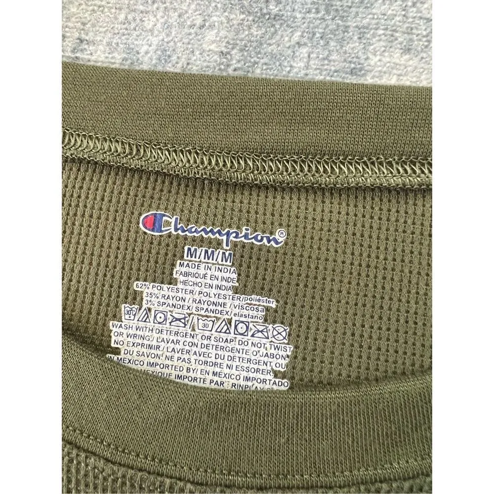 Champion Green Waffle Knit Cropped Sweatshirt Medium - Image 4