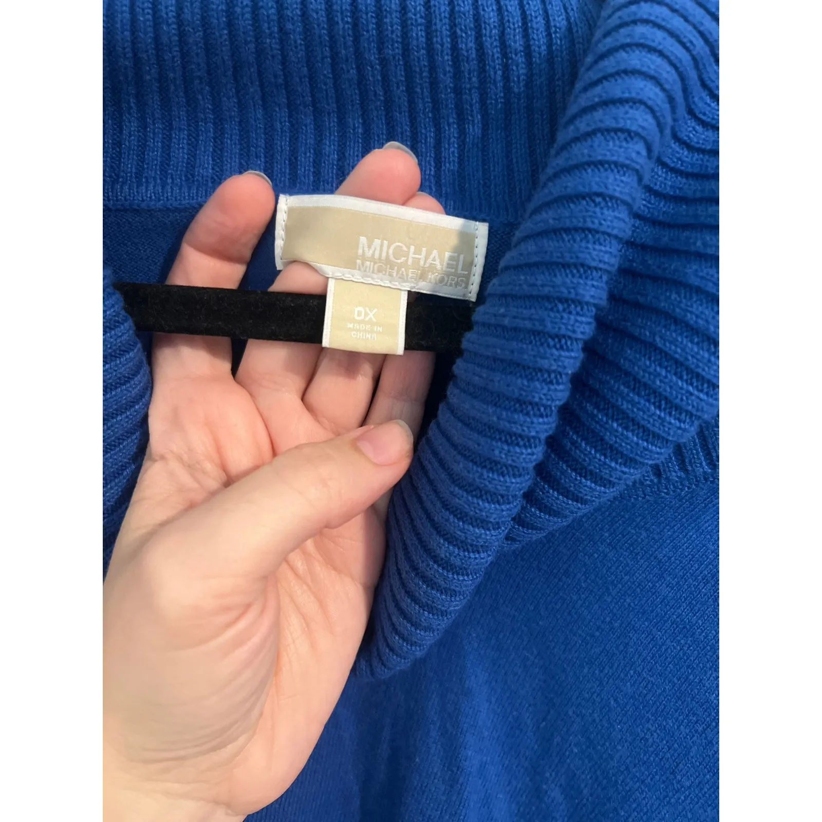 Michael Kors Long Sleeve Drape Cowl Neck Fringe Hem Knit Sweater Blue Women's 0X - Image 5