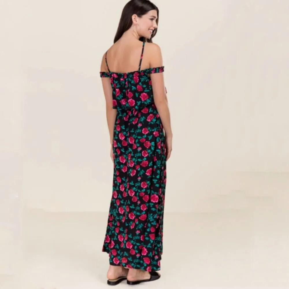 Miami Francesca’s Black Floral Off Shoulder Maxi Dress Sz S - Image 10