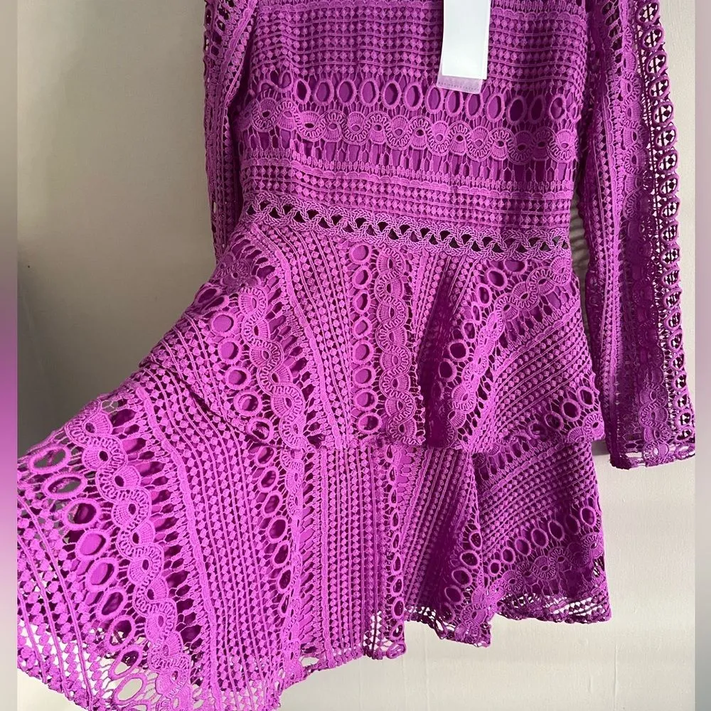 NWT Endless Rose Fuchsia Lace Peplum Mini Dress L Cocktail Wedding - Image 7