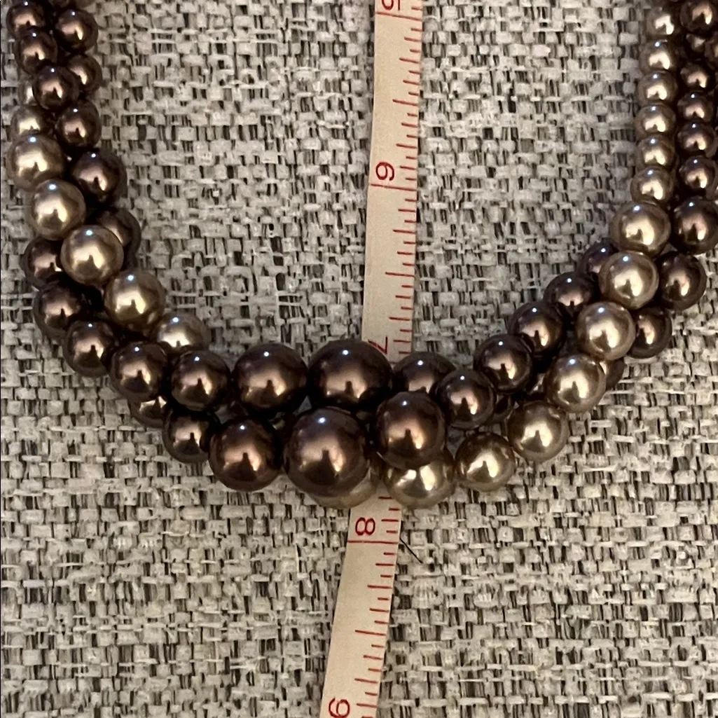 Vintage Roman Triple Strand Faux Pearl Necklace Brown - Image 5