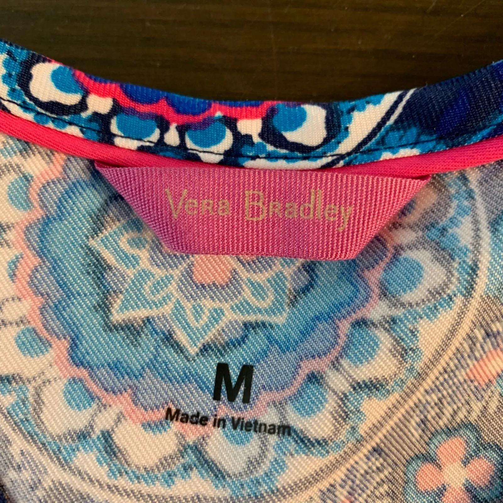 Vera Bradley Women's Size M Blue Floral Print V Neck Scrub Top Short Sleeve - Image 3