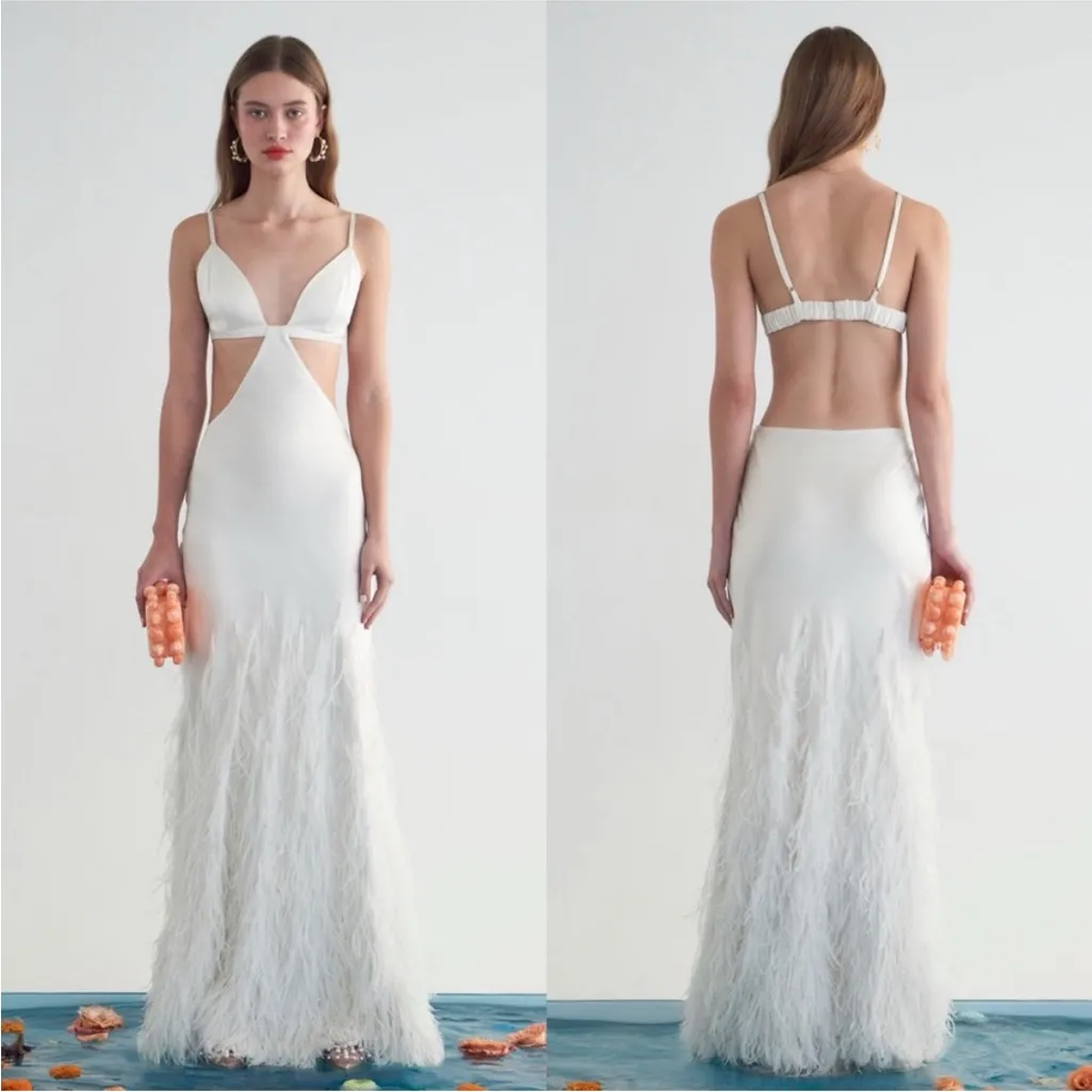Cult Gaia silk ostrich feather Raisa gown off-white NEW - Image 7
