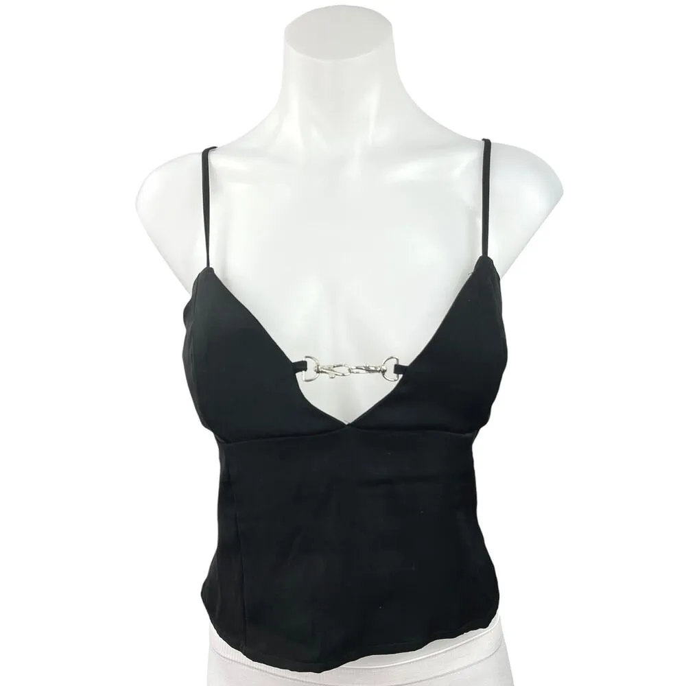 Superdown Black V Neck Zip Adjustable Strap Buckle Camisole Tank Top Size M - Image 5
