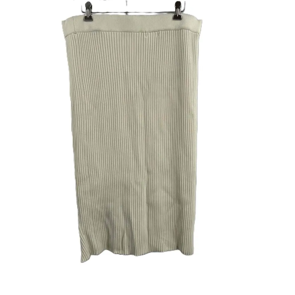 Anthropologie Midi Skirt Sweater Knit Maeve Cream Ribbed Side Slit Skirt XL - Image 3