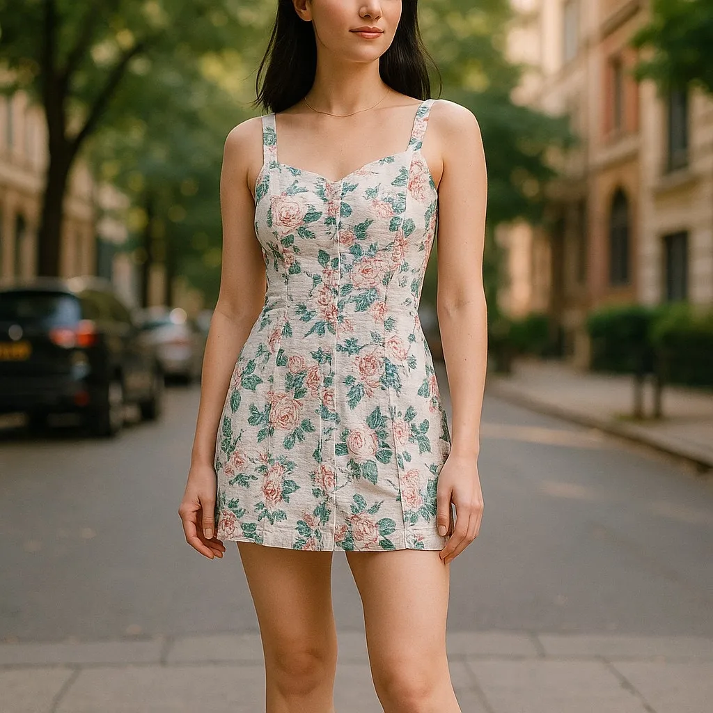 Forever 21 Pink Floral Button Up Dress Size Small‎ Roses Green Sundress Linen - Image 2