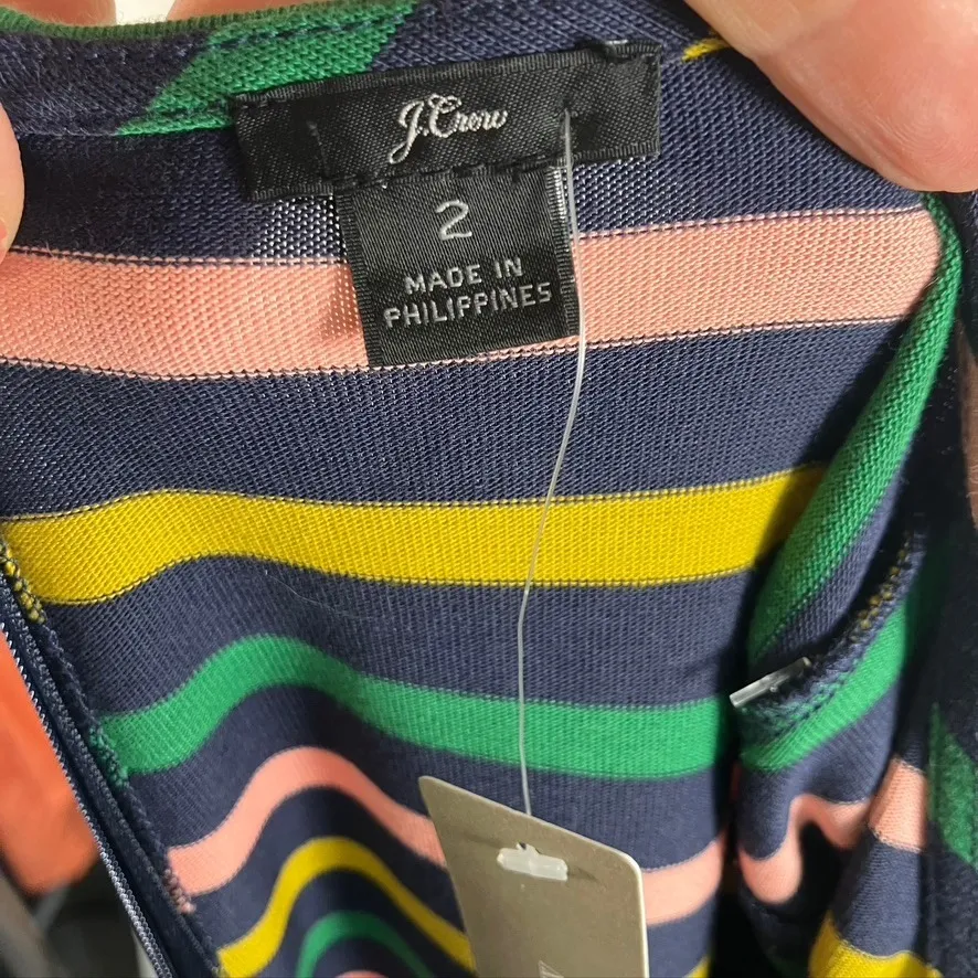 J. Crew Striped Knit Midi Dress Long Sleeve Pink‎ Green Yellow Navy Size 2 New - Image 7