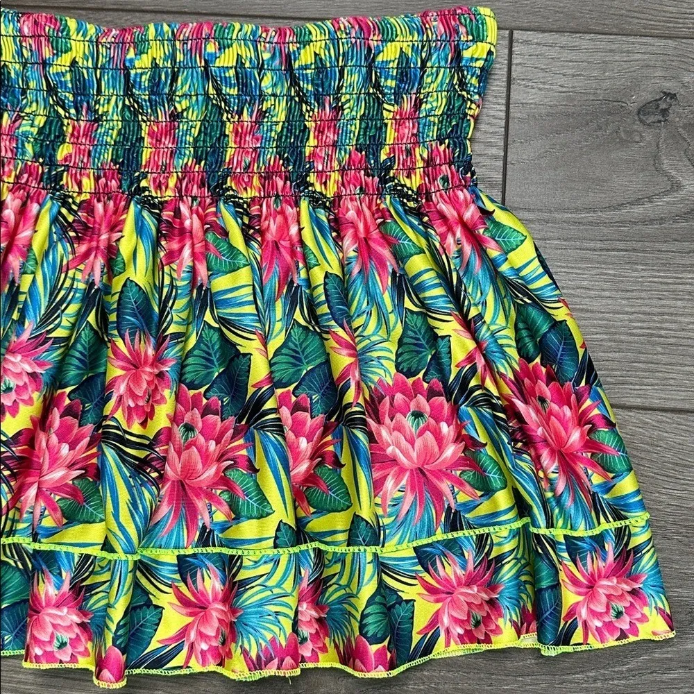 Lucky In Love 12" Floral Smocked High Rise Tennis Skirt Skort Pink Yellow Medium - Image 2