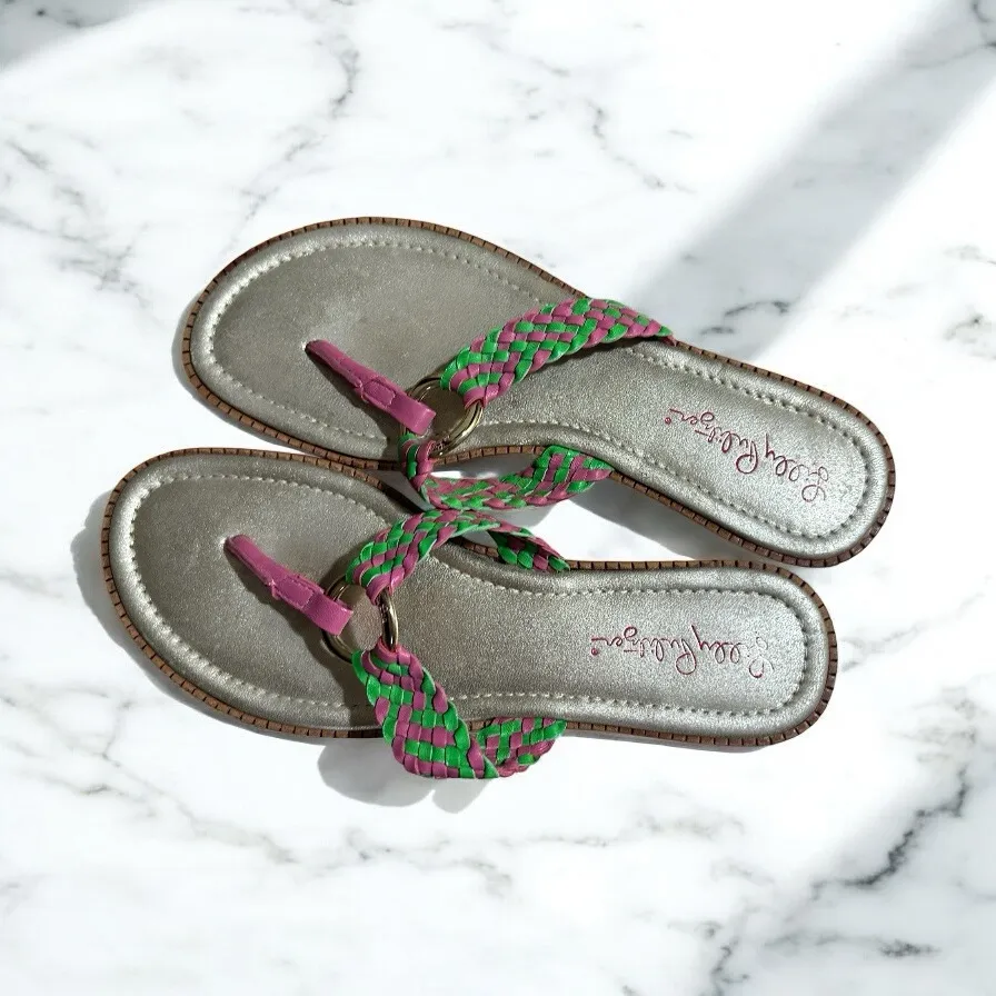 Lilly Pulitzer Mckim Pink And Green Braided Thong Sandals Size‎ 8 - Image 3