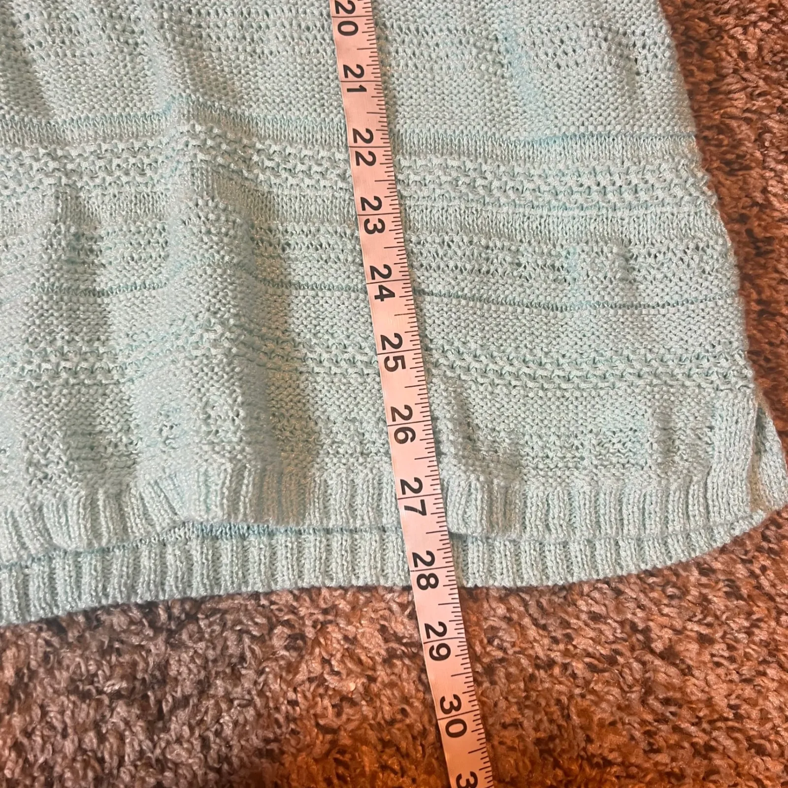 Chicos Light Blue Knit Sweater 3 L Bell Sleeve Fringe V Neck‎ Casual Top - Image 5