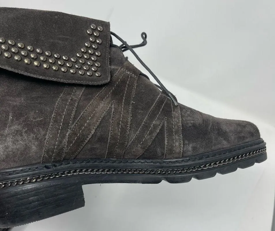 Stuart Weitzman 'Yadastud' Biker Ankle Grey Suede Boots sz 7 - Image 6