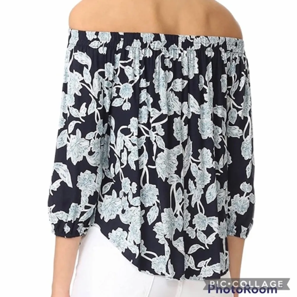 Splendid Top Off the Shoulder Navy Blue Mint Floral Floral S Garden Boho Chic - Image 4