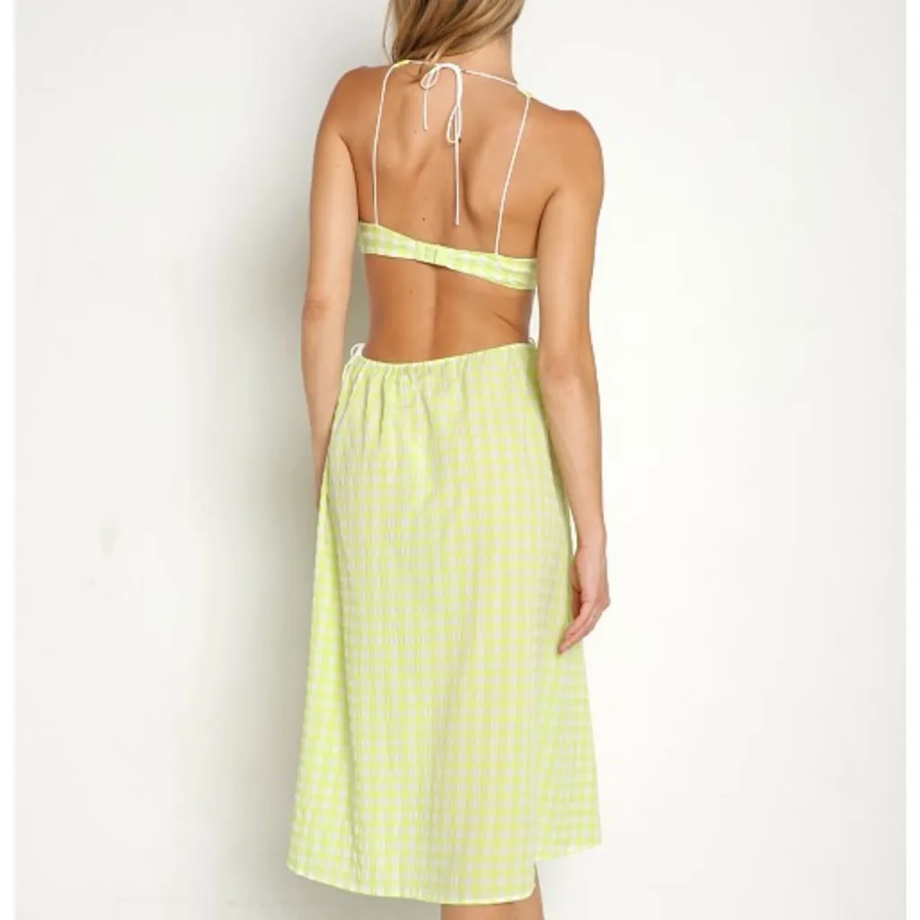 For Love & Lemons Maureen Gingham Cut Out Bows Lime Green Lolita Cutout Dress - Image 3