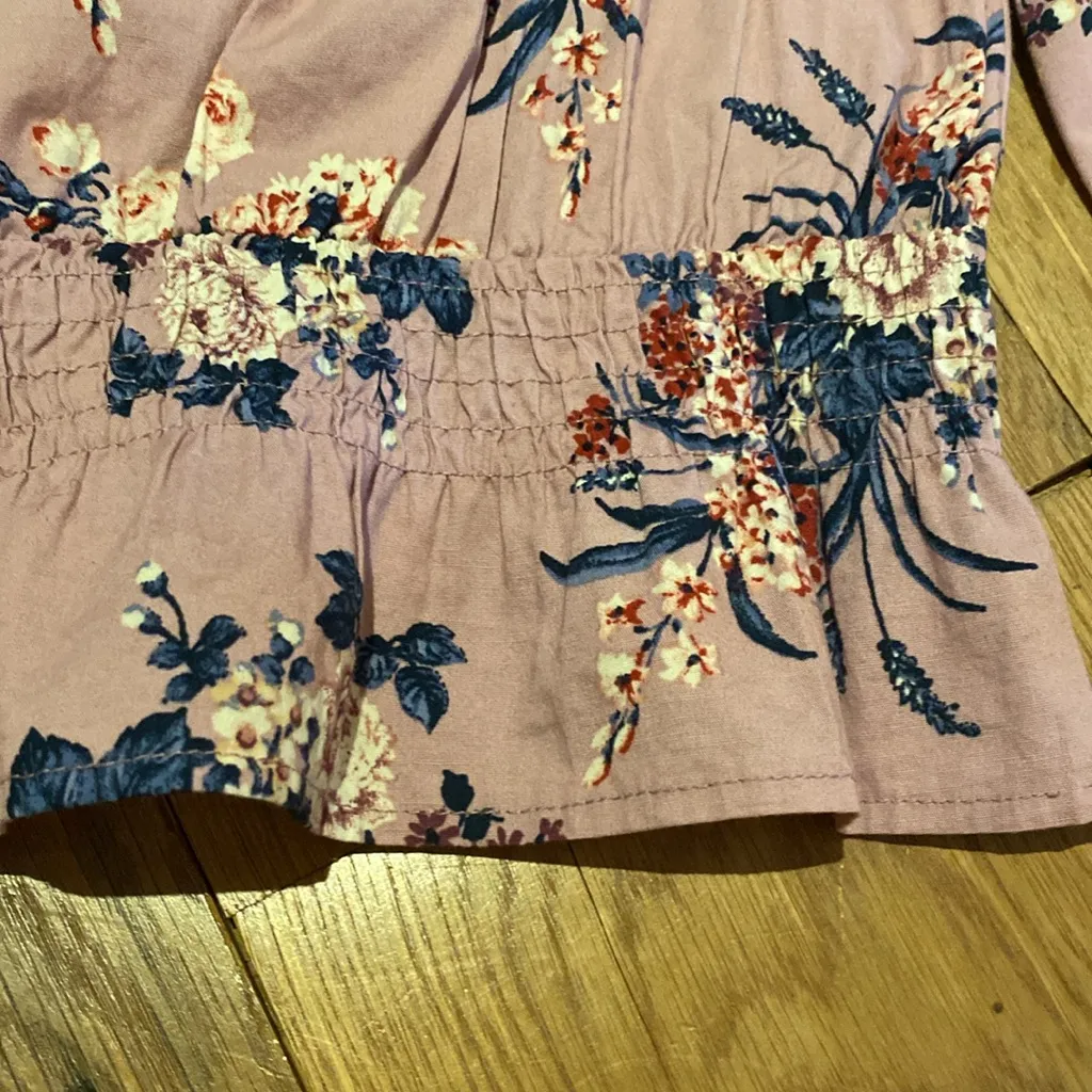 Chocolate USA Cotton Smocked Waist Mock Neck Puff Sleeve Blouse Floral MEDIUM - Image 3