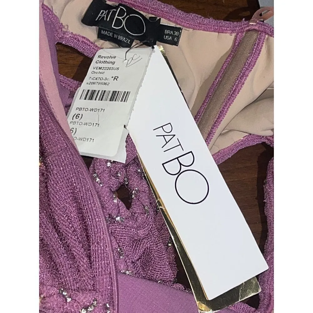 PatBO Cut Out Maxi Dress in Orchid 38 6 New Womens Bodycon Midi Crystals Pink - Image 9