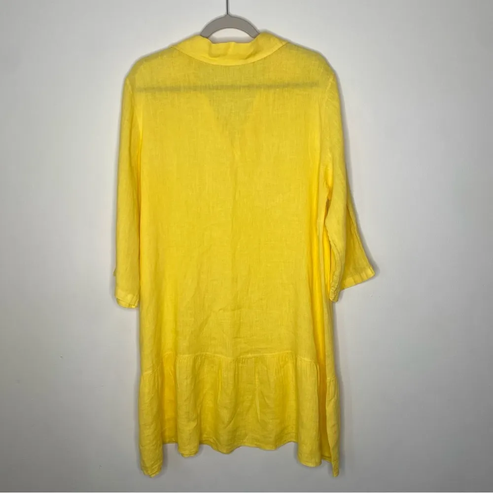 Bella Umbra 100% Linen Italian Made MIDI Shift Dress Lagenlook Sz L Yellow Size L - Image 2