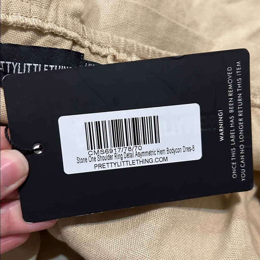 NWT PrettyLittleThing Beige Asymmetrical dress - Image 9