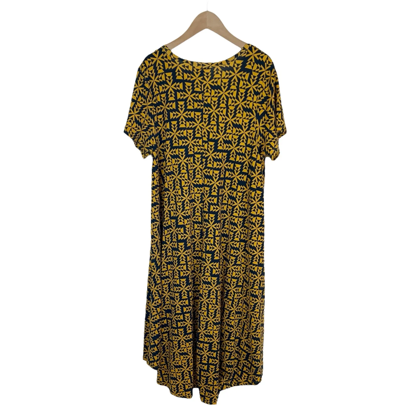Lularoe Carly High Low Swing Dress Yellow and Navy Blue Print Size Medium - Image 2