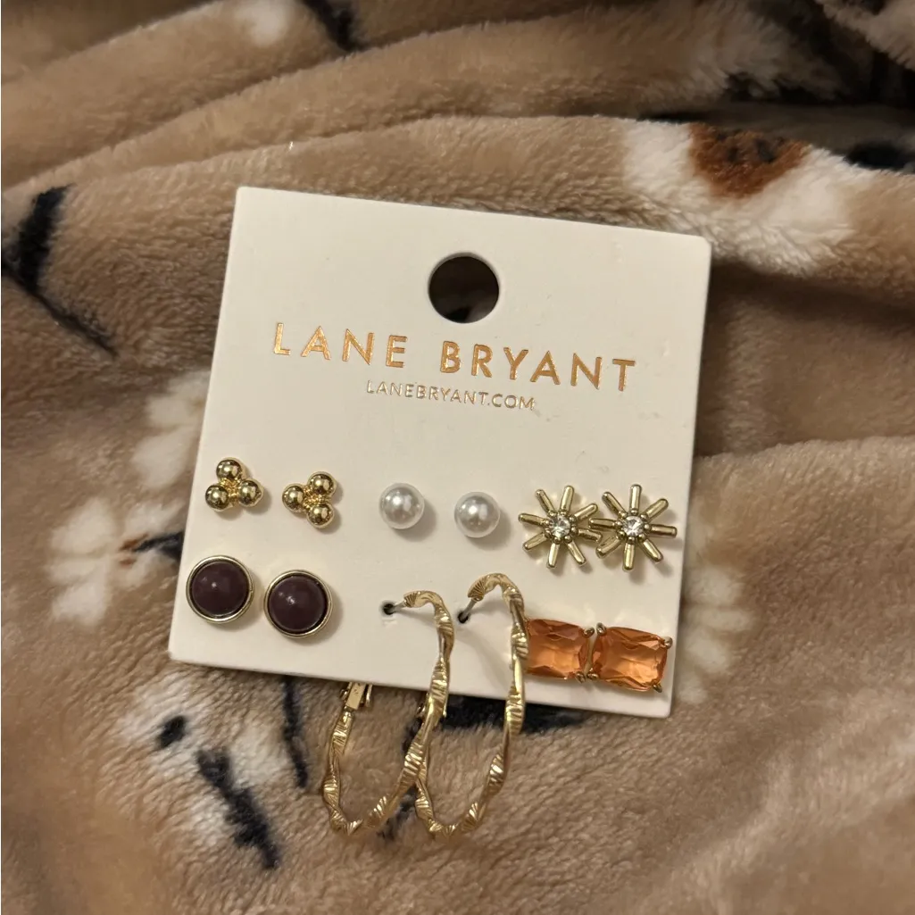 Lane Bryant Mixed Gold Fall Autumn Classic Stud & Hoops Earrings 6-Pack - Image 7