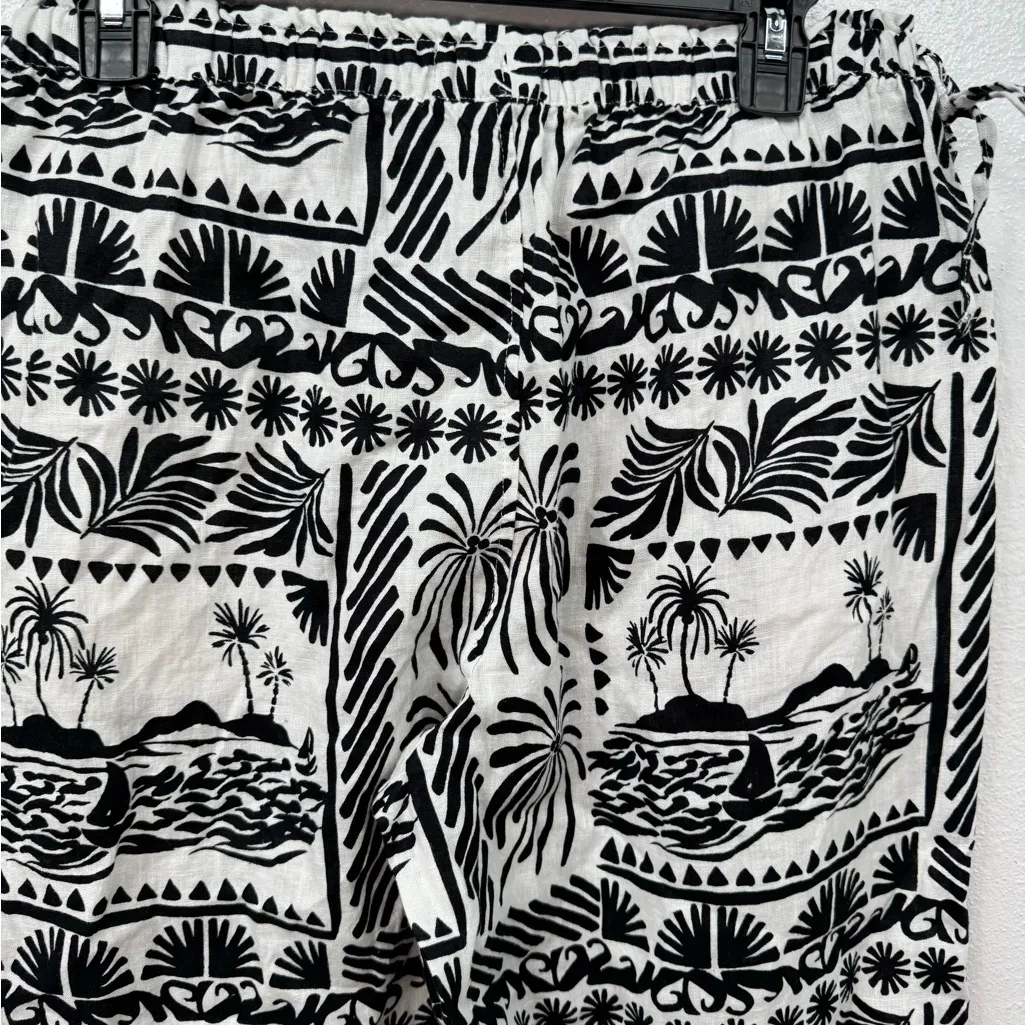 Rachel Zoe Pants Womens Size M Black White Tropical Print Drawstring Beach - Image 6