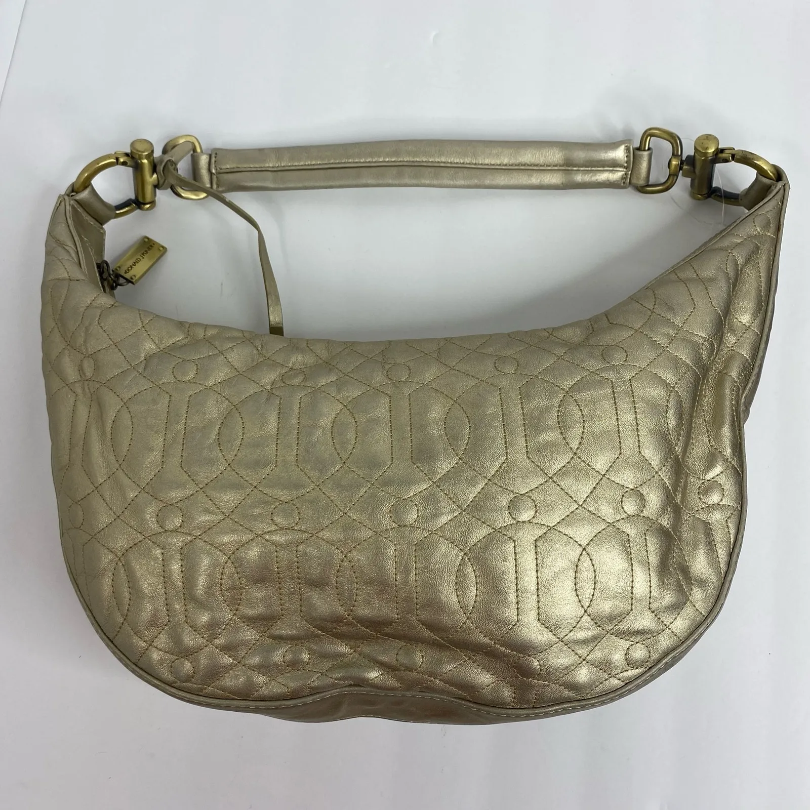 Donald J. Pliner Womens Metallic Gold Quilted Leather Hobo Shoulder Bag - Image 9